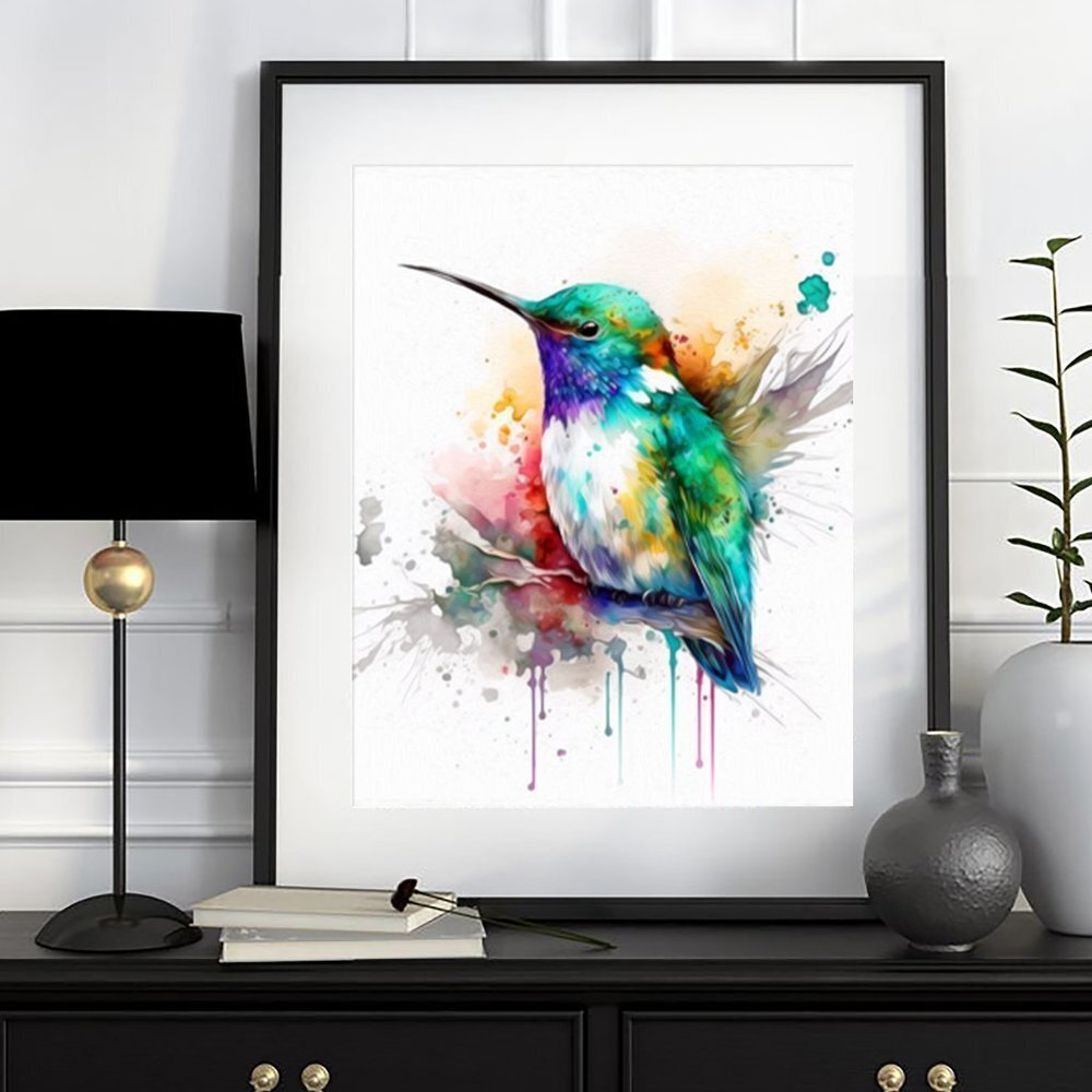 Hummingbird Cute Chubby Watercolor Oil Painting Art Print - Picture 4 of 5